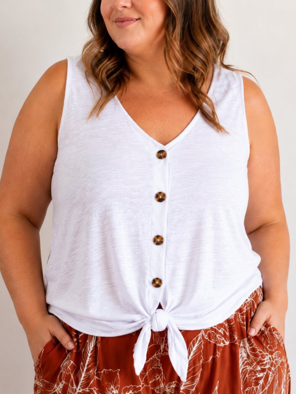 78 & Sunny Redondo Beach Tank Top White 2X NWT Tie Front Button Down
